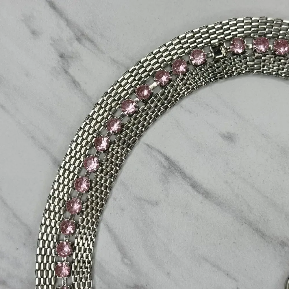 Pink Rhinestone Silver Tone Mesh Chain Belt Medium/Large (M/L) NWT w/ Defects ✨